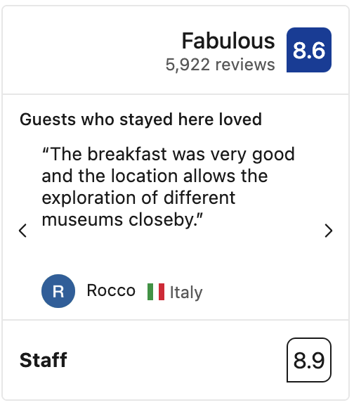 The breakfast was very good and the location allows the exploration of different museums closeby.”